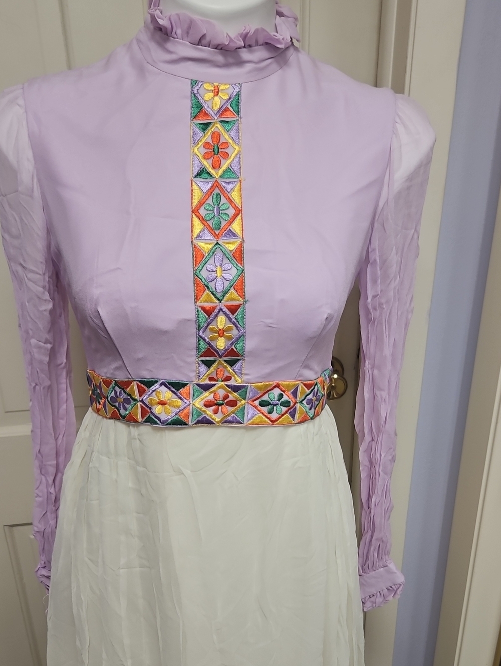 70s RARE Sheer Silk And Tafetta  Maxi Dress Gown